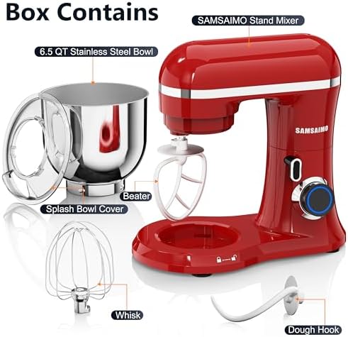 Stand Mixer, 6.5QT Tilt-Head Electric Kitchen Mixer 660W, 10-Speed Household food mixer with 304 Stainless Steel Bowl, Bread Cake Mixer include Dishwasher Safe Dough Hook, Beater and Whisk