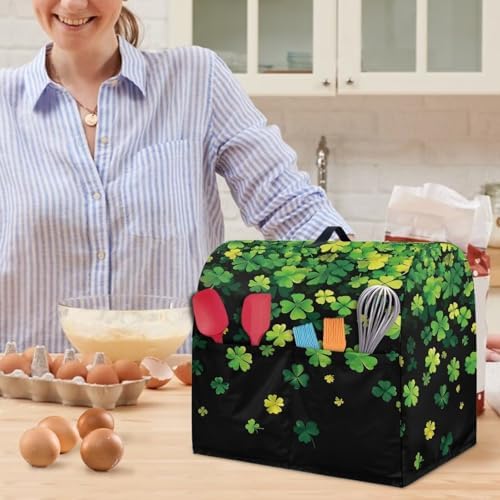 Shamrock Stand Mixer Covers Kitchen Aid Mixer Cover Dust Covers with Top Handle Front Pocket Universal Fit Tilt Head and Bowl Lift Models St. Patrick's Day Decoration