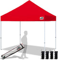 Eurmax USA 8'x8' Pop Up Canopy Tent Commercial Instant Canopies with Heavy Duty Roller Bag,Bonus 4 Sand Weights Bags (Red)