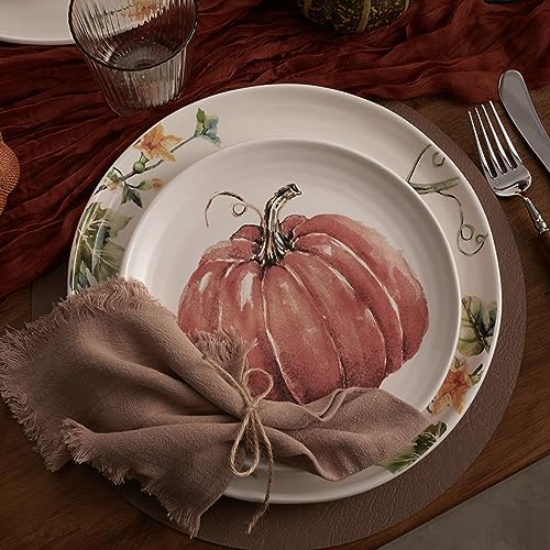 Bico Pumpkin Feast Salad Plates Set of 4, 8.75 Inch Ceramic Dessert Plates for Salad, Appetizer, Side Dishes, Microwave and Dishwasher Safe, Gift for Housewarming and Thanksgiving
