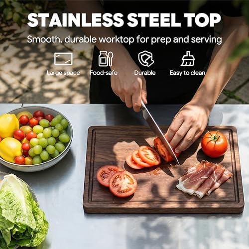 Feasto Outdoor Kitchen Island with Cabinet, 74” x 26” Rolling Grill Table