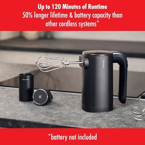 ZWILLING Xtend Cordless Hand Mixer Set – 3-Speed Electric Hand Mixer with Beaters and Dough Hooks – Powerful, Quiet, Energy-Efficient – Long Battery Life – Baking and Cooking Essentials