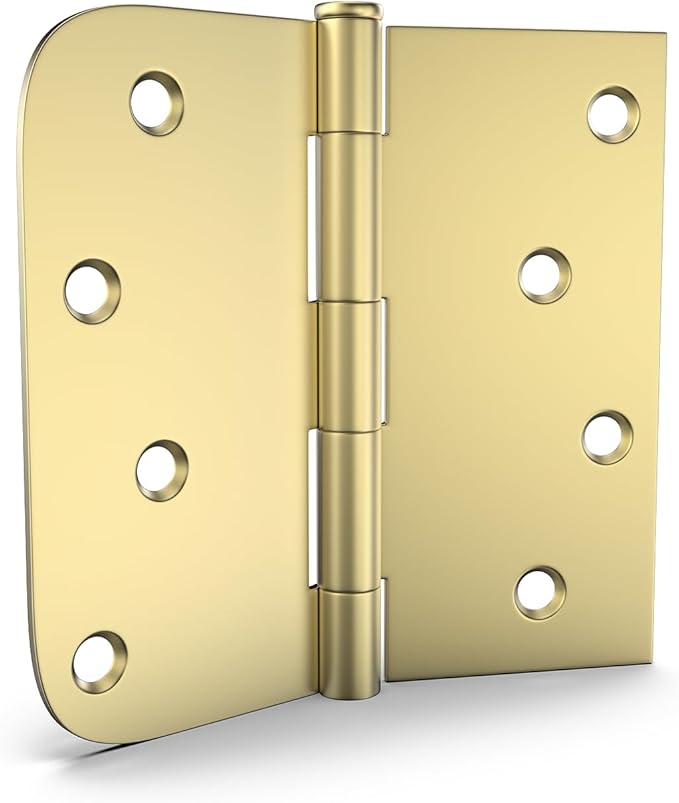 goldenwarm Pack of 3 4in Door Hinges Brushed Brass Gold Door Hinges Butt Hinges with Square & Round Corners, Interior Door Hardware