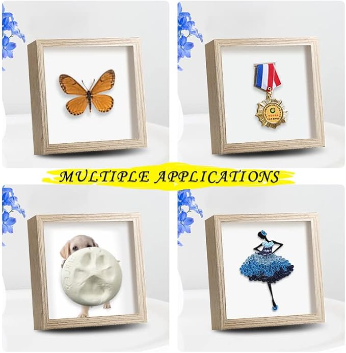 5x5 Small Shadow Box Frame Display Case, Wood with Plexiglass, Display Case Box for Memorabilia, Medal, Crafts,Tickets and Photos, Picture Frame for Wall and Tabletop (5x5, 2pcs-Natural Wood)