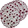 Ridhi Floral Block Print Round Placemats 15 Inch, Set of 4, Sangria Red