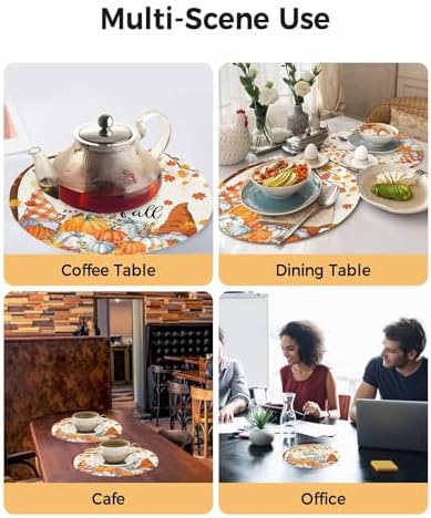 Fall Round Placemats Set of 4 Thanksgiving Autumn Maple Leaves Gnome Place Mats Washable Woven Placemat Hello Fall Harvest Pumpkin Circle Braided Table Mat for Kitchen Holiday Party Decor 15 Inch