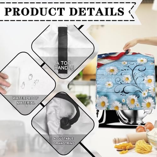 Daisy Mixer Covers Protector Wood Design Stand Mixer Dust Covers Protector 4.5-8 Quart Mixer Fit Tilt Head & Bowl Lift Models Blue