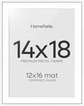 Homeforia 14x18 Picture Frame White, High End Metal 14x18 Poster Frames with Mat 12x16 Photo, 14 x 18 White Frame Matted to 12 by 16 Print, 18by14 Thin Hanging Frames, Tempered Glass, Wall Kit, Set of 1