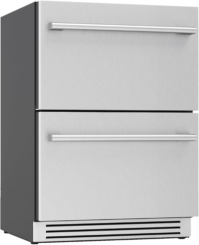 Zephyr 24" Presrv™ Dual Zone Refrigerator Freezer Drawers - Built In Fridge with Modes for Freezer, Fridge and Pantry, Convertible -7° – 65° F (each zone), LED Lighting, Soft Close, PRRFD24C2AS