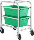 19"x26"x32" Mobile Aluminum Lug Rack with 2 Green Meat Lugs/Tote Boxes - NSF Heavy-Duty Commercial Storage Cart, Portable Aluminum Utility Rack with Casters for Kitchen, Restaurant, or Food Prep