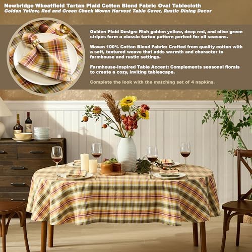 Newbridge Thanksgiving Wheatfield Plaid 60 x 84 Inch Oval Tablecloth
