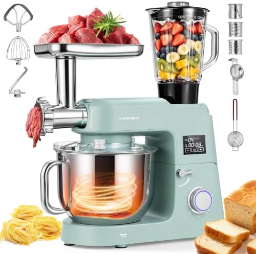 VIVOHOME 9-in-1 Stand Mixer with Fermentation & Timer, 7.5-Quart, Blue