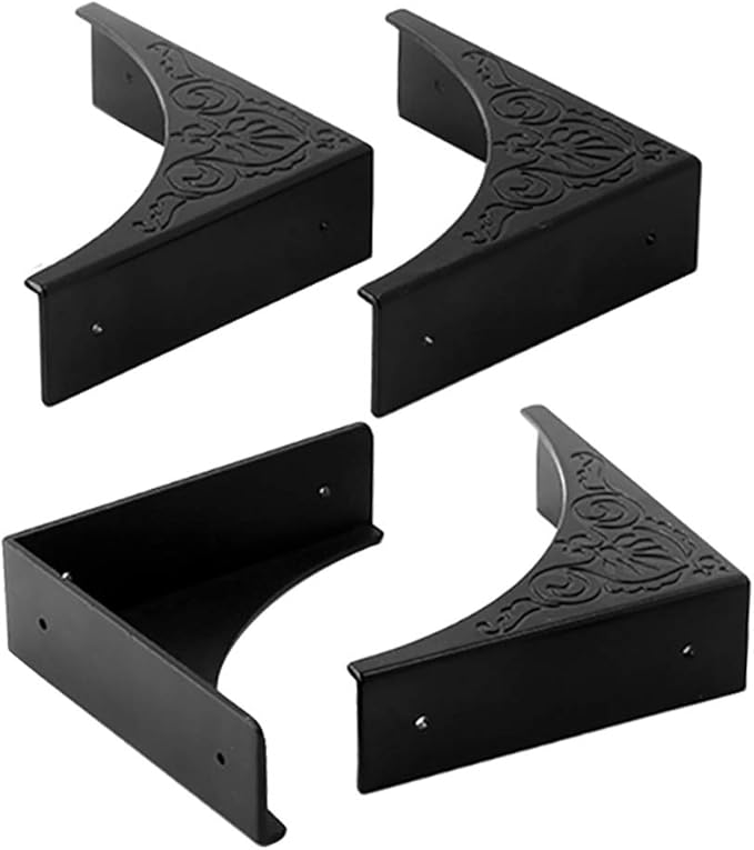 Metal Corner Protector, 4 Pcs Antique Edge Safety Guard Cabinet Furniture Corner Bumpers,Table Corner Protectors,Cover Damaged Corners on Coffee Table (Black)