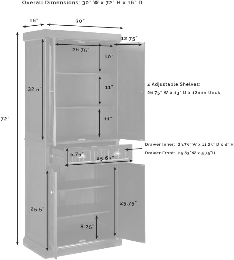 Crosley Furniture Seaside Coastal Pantry Storage Cabinet