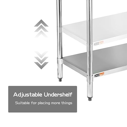 Stainless Steel Table for Prep & Work 24 x 30 inches, Heavy Duty Metal Table with Adjustable Undershelf for Commercial Kitchen, Restaurant, Home, Hotel, Laundry Room,Garage, Workshops