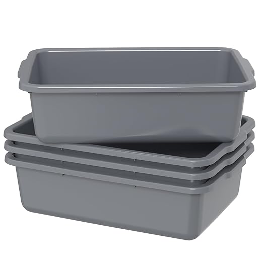 Sadstory Gray Plastic Commercial Bus Tub, 35 L Plastic Large Bus Box, 4 Packs