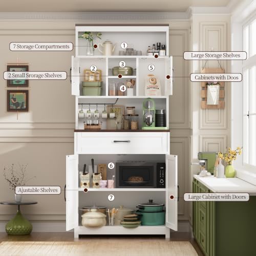 kepptory 69" Tall 63" Wide Extra Large Pantry Storage Cabinet, White