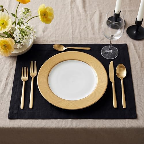 Solino Home 100% Linen Woven Placemats Black, Fete 14 x 19 in, Set of 6