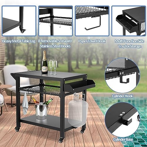 Spurgehom Outdoor Grill Cart, Pizza Oven Stand Table with Wheels