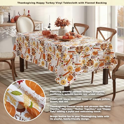 Newbridge Happy Thanksgiving Turkey 52 x 70 Inch Rectangle Vinyl Tablecloth