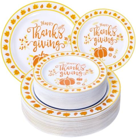 EjonirInjonir 60pcs Premium Thanksgiving Plastic Plates for Friendsgiving