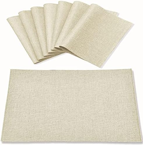 Cloth Placemats Set of 8, Linen Type Fabric Placemats Machine Washable Heat Resistant Placemats Wrinkle Free Thick Polyester Kitchen Place Mats for Dining Table (Beige)