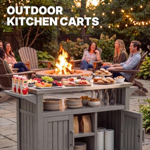 Fancyango Rolling BBQ Prep Cart – Outdoor Grill Table with Wheels-Grey