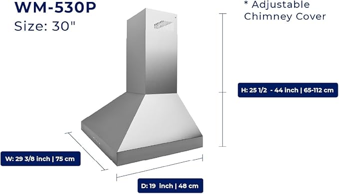 Hauslane Wall Mount Range Hood 30 Inch, Pro Model, Stainless Steel Range Hood, Strong Suction, Changeable LED Lamps, 6” Duct or Ductless, Kitchen Hood Vent, Stove Hood Vent