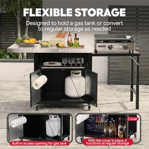 Feasto Outdoor Kitchen Island with Cabinet, 74” x 26” Rolling Grill Table