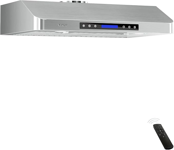 EKON 30 inches Under Cabinet Range Hood, 900 CFM Stainless Steel Kitchen Chimney Vent, 4 Speed Touch Screen Control With Remote 2Pcs 3W LED lights Dishwasher-safe Filters Fan Timer