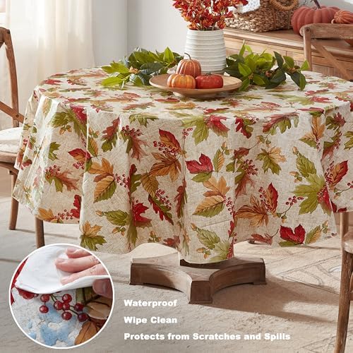 Newbridge Thanksgiving Rustic Acorn & Leaf 70” Round Vinyl Fall Tablecloth