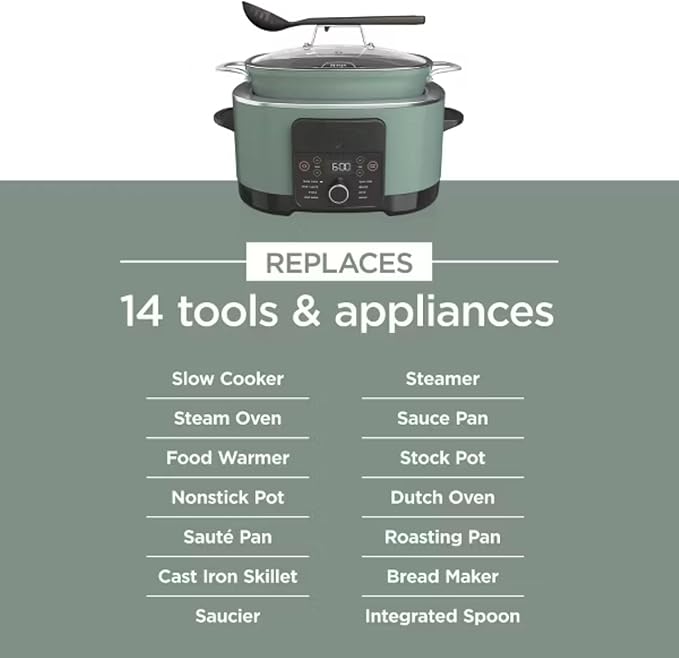 Ninja Foodi PossibleCooker PRO MC1000 8.5Qt Multicooker 8 in 1 Slow Cooker,Warmer, Glass Lid, Integrated Spoon, Nonstick (Green Sage)