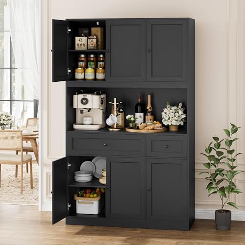 BOTLOG 72" Kitchen Pantry Cabinet Microwave Stand, 10 Storage Compartments