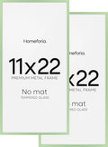 Homeforia 11x22 Newspaper Frame Sage Green, High End Metal 11 x 22 Picture Frame without Mat, 22x11 Thin Sage Green Poster Frames for Wall, 11by22 Photo Art Frame, Tempered Glass, Wall Kit, Set of 2