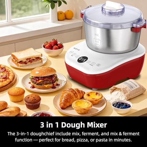 AIZIYO DoughChief, 5.3QT Dough Mixer, Dough Maker with Ferment Function, Touch Panel Control, 304 Stainless Steel Bowl, Removeable lid, Dough Proofing Box for Pizza, Bread, Pasta & Mochi