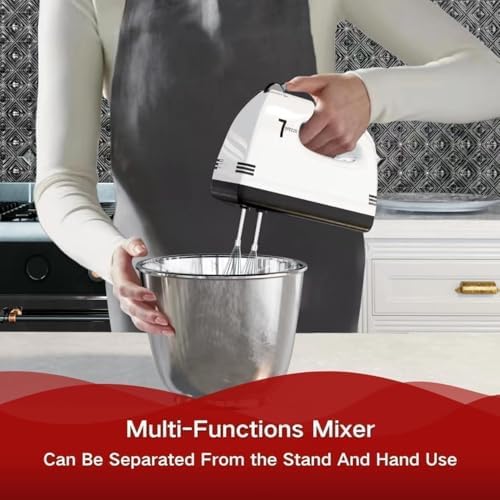 Stand Mixers, 7 Speeds With 3QT Stainless Steel Bowl, Stand and Hand Mixer with Dough Hook, Whisk, Mixing Beater for Baking, Cake, Cookie, Kneading (Grey)