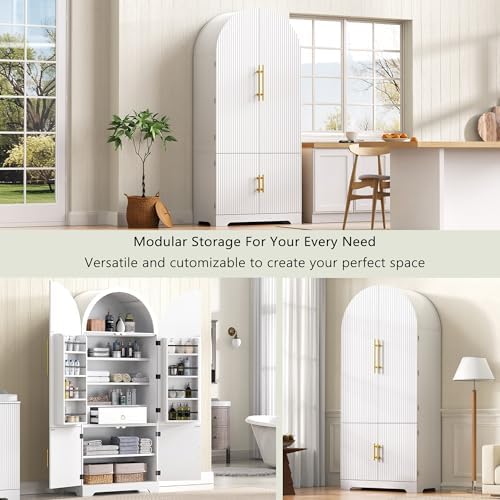 Ball & Cast 72" Arched Pantry Cabinet with Hidden Drawer, White