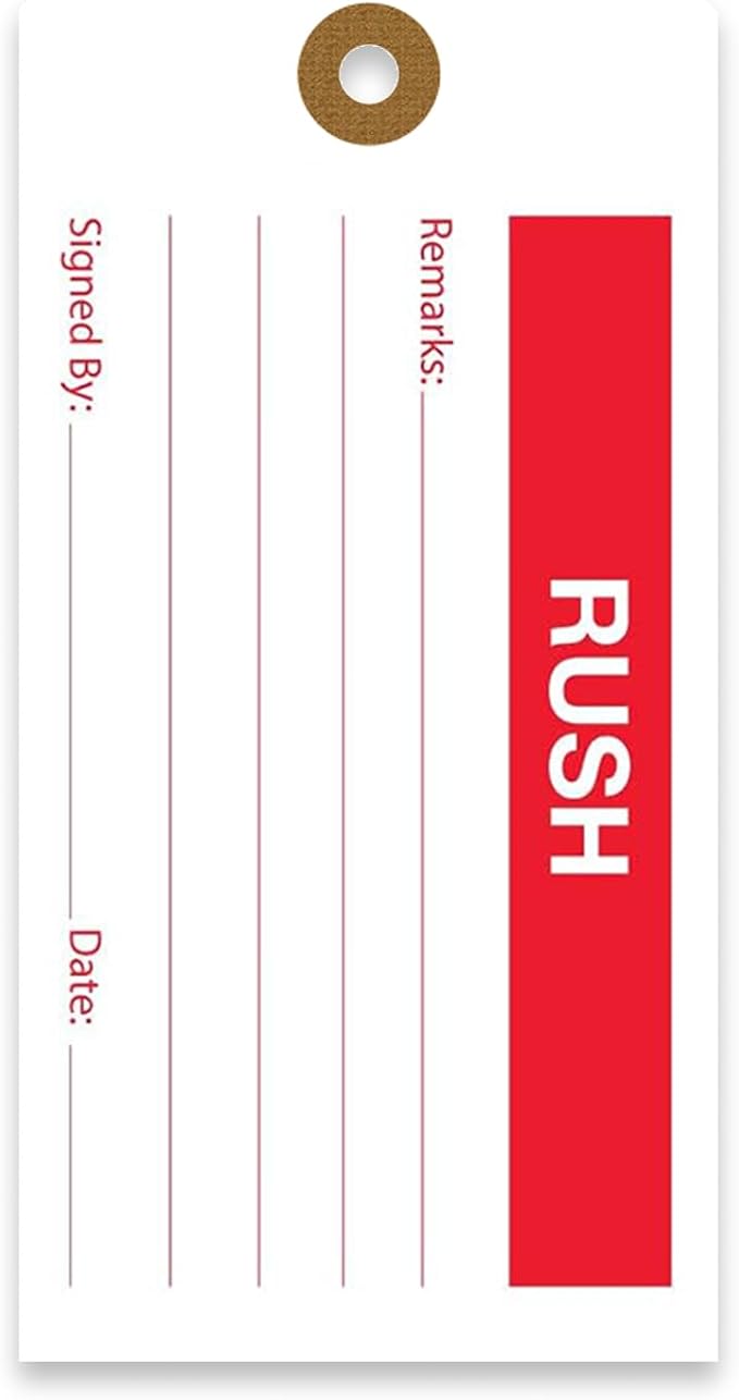 Tags 4 Less Production Quality Control Hang Tags – Equipment Preventative Maintenance Labels, for Easy Record-Keeping for Inventory Status (Rush, Pack of 100)
