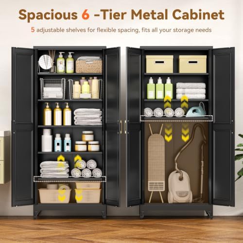 Polup 75" Pantry Cabinet, Tall Metal Storage Cabinet with Doors and Shelves