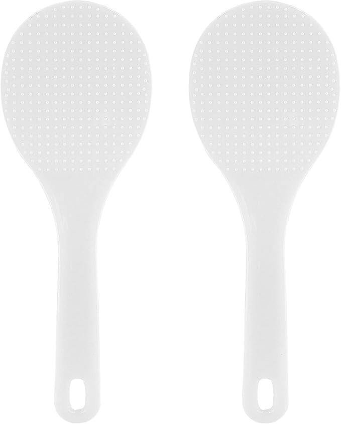 2 Pcs Plastic Kitchen Utensil Set, Non-Stick Serving Scoop and Heat-Resistant Cooker Spatula for Grains, 7.87 Inch (White)