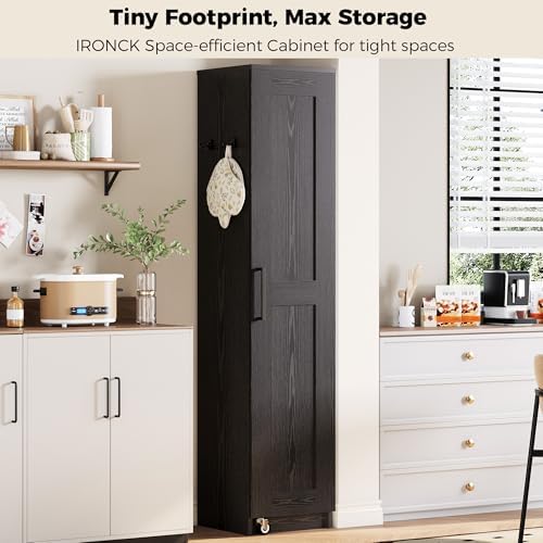IRONCK Narrow Kitchen Pantry Cabinet, 72" H,Slim for Small Place, Black