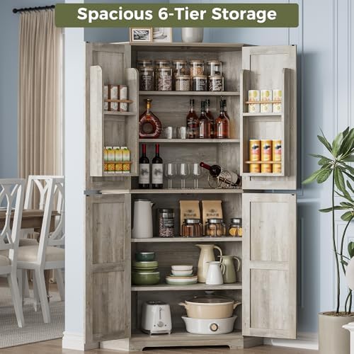 IRONCK Corner Cabinet, 72" Farmhouse Pantry Cabinet, Rustic Maple