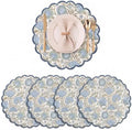 Ridhi Floral Block Print Round Placemats 15 Inch, Set of 4, Asparagus Green
