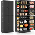GIANTEX Kitchen Pantry Cabinet, 65.5" Tall Kitchen Hutch w/8-Tier Storage Cabinet, 16-Tier Door Shelves & Adjustable Shelves, 4-Door Freestanding Buffet Sideboard for Dining Room, Living Room (Black)