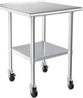 HARDURA Stainless Steel Table 24 x 30 Inches with Wheels Casters NSF Heavy Duty Commercial Prep Table with 2” Backsplash and Adjustable Undershelf for Restaurant Kitchen Home and Hotel