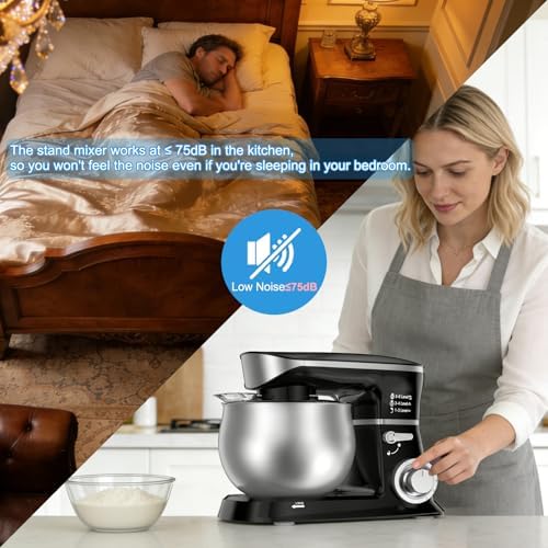 Electric Stand Mixer, Kitchen Mixer 6.5-Quart Tilt-Head, 6 Speeds with Dough Hook, Whisk, Beater, and Splash Guard, Stainless Steel Bowl for Baking