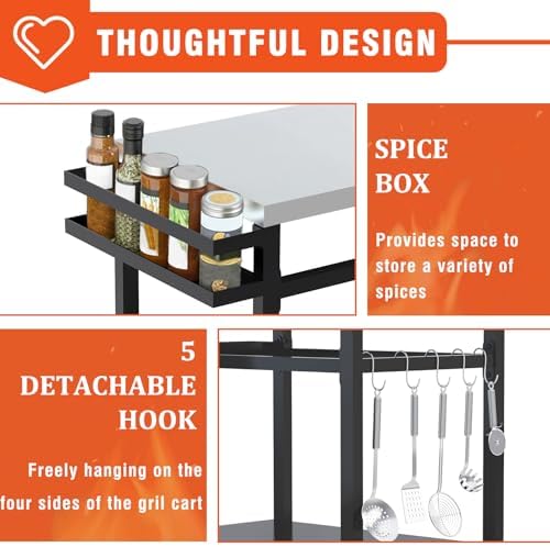 32" Double-Shelf Grill Table, Movable Grill Cart for Ninja