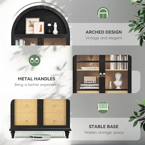 YESHOMY 71" Arched Kitchen Pantry Cabinet with Large Drawers, Black