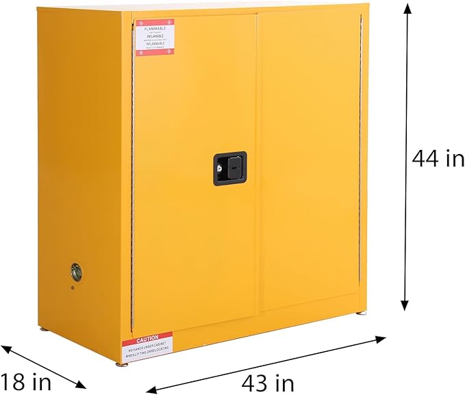 30 Gal Flammable Safety Cabinet, 43" x 18" x 44" Galvanized Steel Industrial Flammable Liquid Storage Cabinet with Adjustable Shelves, Fireproof Double-Wall Design, Manual Close Doors