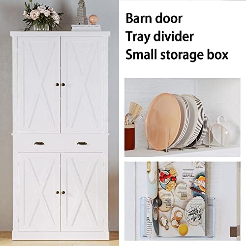 IRONCK Kitchen Pantry Storage Cabinet, 72.6" H Cupboard, White